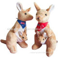 New plush stuffed brown animal kangaroo toy with scarf, can print logo on scarf for promotions